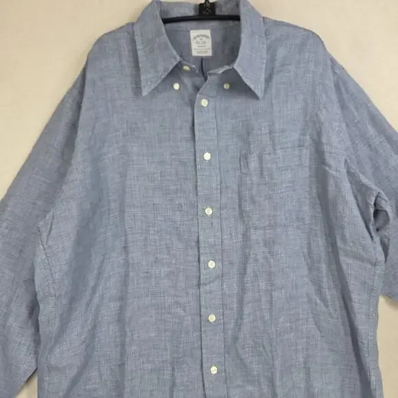 Brooks Brothers Shirt Mens Extra Large XL Blue 100% Linen Collared Preppy Work - Picture 6 of 10